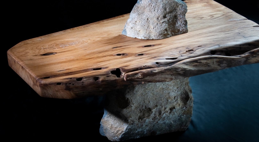 Coffee Table Quercia antica e blocco di Marmo di Custonaci Naturanera - VULCANO